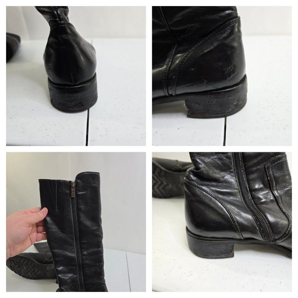 Paul Green US 11 8.5 Black Leather Boots Buckle Riding Tall Knee High Womens - Picture 6 of 8